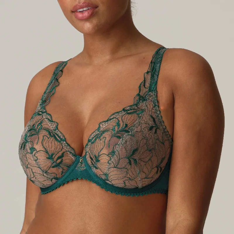 plus size women lace bra for a feminine touchSpringdale Plunge Bra In Jasper Green - Prima Donna