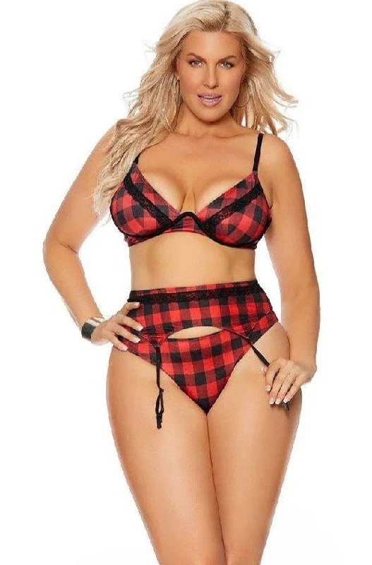 Elegant Moments EM-55066X Buffalo Plaid Print Mono Wire Bra Set