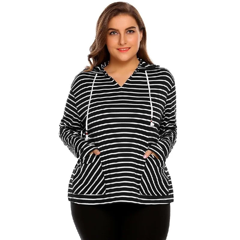 women sexy dresses for burlesque cabaretsANALUKE Long Sleeve Striped Pullover  Hoodie