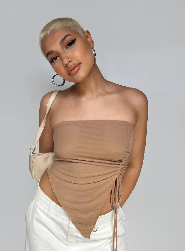 tassel - adorned women tube top for a playful and bohemian touchMorello Strapless Top Beige