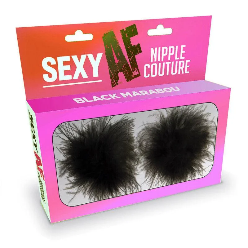 adjustable women sexy lingerie strapsSexy AF - Nipple Couture Black Marabou - Black Marabou Reuseable Nipple Pasties