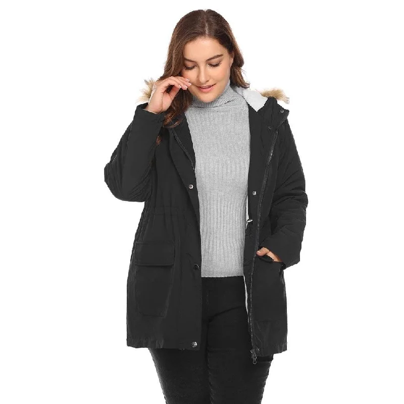 women sexy dresses for mambo competitionsANALUKE Solid Fleece Hooded Thickened Puffer Coat