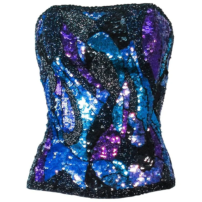 rhinestone embellished women bustiers and corsetsVINTAGE Abstract Blue Purple Lavender Sequin Bustier