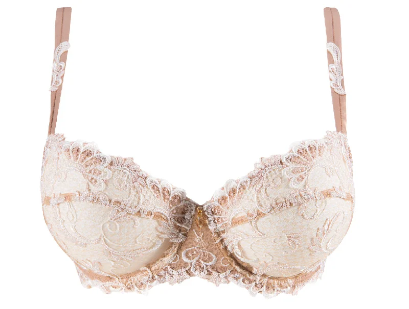 plus size women microfiber bra for softnessDressing Floral D+ Demi Cup Bra In Ambre Nacre - Lise Charmel