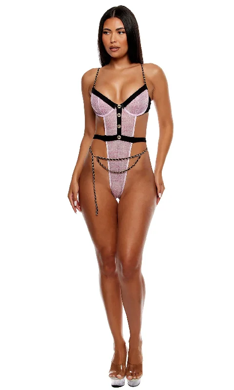 Keep It Classy Mesh Teddy Lingerie Set - Mauve