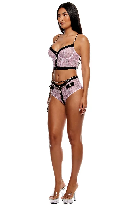 Keep It Classy Mesh Bustier Lingerie Set - Mauve