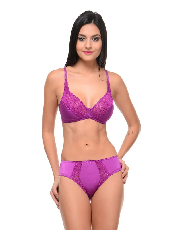 seamless anti - chafing panties for women for all - day comfortBodycare Bridal Purple color Bra & Panty Set in Nylon Elastane-6407PU