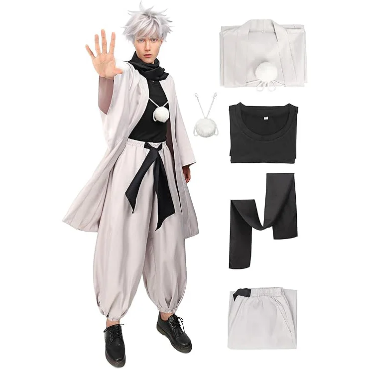 women cosplay costumes with detachable - partsSatoru Men Cosplay Costume Set Haori with Scarf Stretchy Clothing Pants Outfit Set