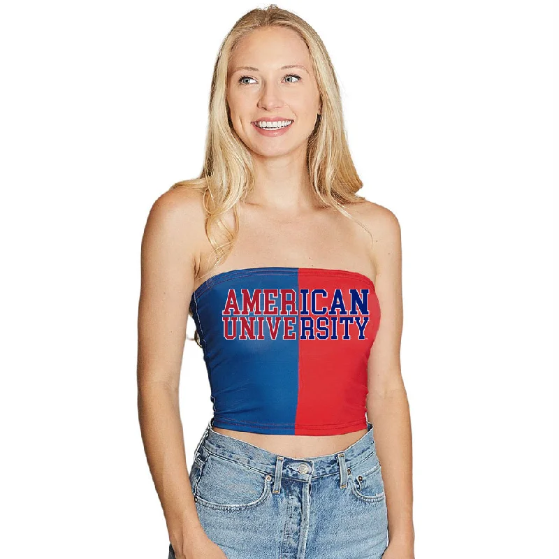 high - low hem women tube top for a stylish and asymmetrical lookAmerican University Two Tone Tube Top