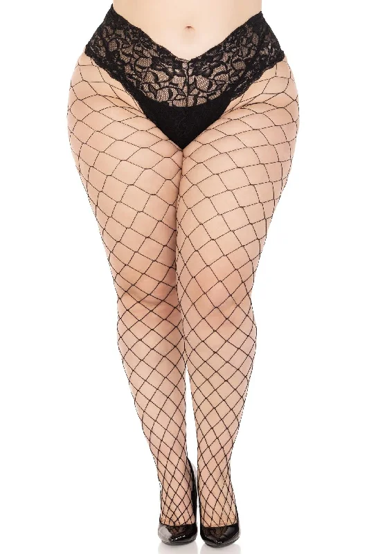 women boyshort with side slitsPlus Size Diamond Net W/Sexy Lace Boyshort Top Fishnet Tights