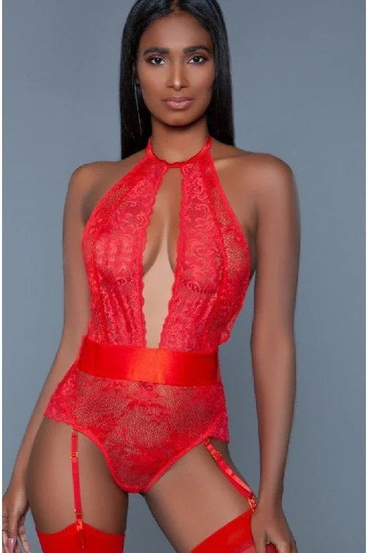 Cut - Out Bodysuits for a Trendy and Fashion - Forward StyleSatin Trimmed Floral Lace Bodysuit