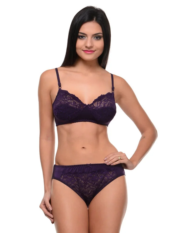 lace bikini panties for women with a glamorous lookBodycare Bridal Purple color Bra & Panty Set in Nylon Elastane-6405DPU