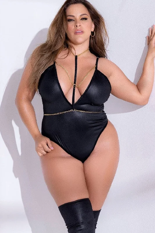 Ruffled Bodysuits with a Playful and Feminine TouchPlus Size Leather Effect Bodysuit