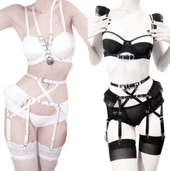 back - fastening women gartersComplete Harnessed Lingerie Set