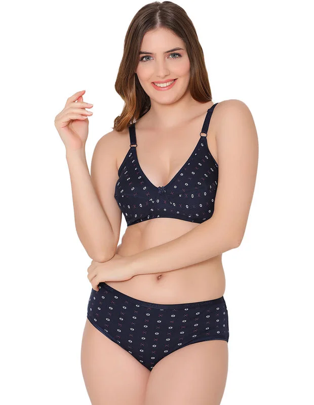 breathable panties for women with sensitive skinBodycare women combed cotton printed navy bra & panty set-6455NAV