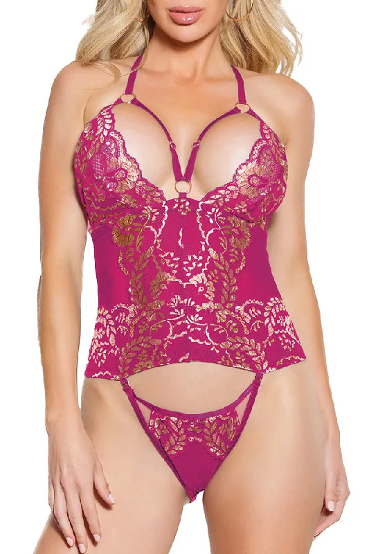 lace push - up panties for women with a more alluring lookPink Pussycat Pink Gold Trimmed Cami & Panty Set