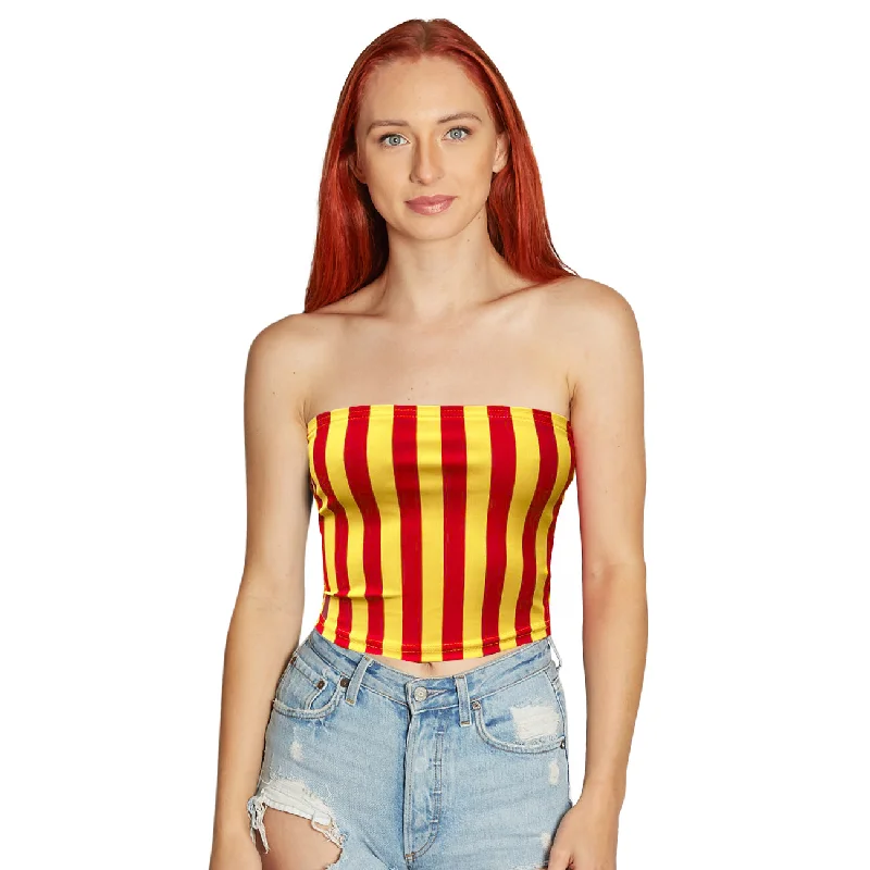 snap - closure women tube top for easy on - and - offRed & Yellow Striped Tube Top