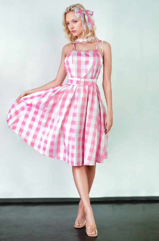 women cosplay costumes with sound - effectsPink Gingham Barbie Costume Dress