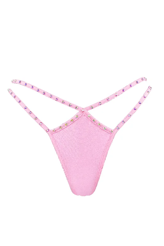 seamless wireless panties for women for a carefree experienceMini thong double straps Crystals panty / DOUBLE CRYSTALS BABY PINK