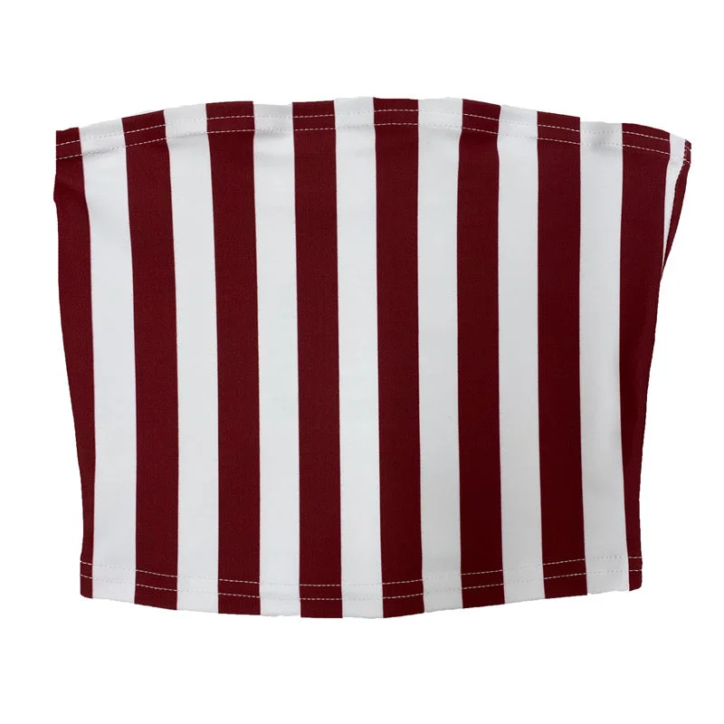 velvet women tube top for a luxurious and soft feelMaroon & White Striped Tube Top