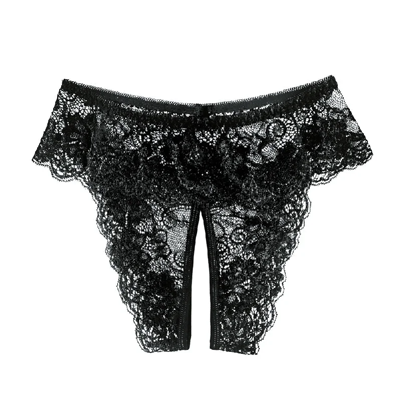 sheer panties for women with a seductive lookLace Crotchless Panty Plus Size Ruffled Waistband Hipster Underwear