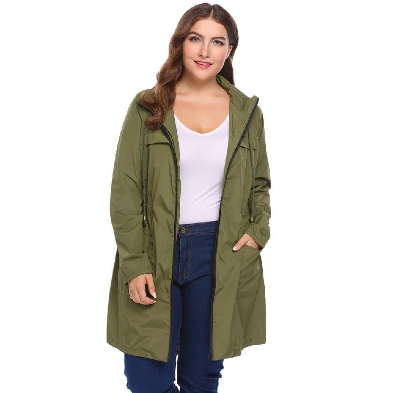 women sexy dresses for Latin dance nightsANALUKE Drawstring Zipper Loose Windbreaker Trench Coat