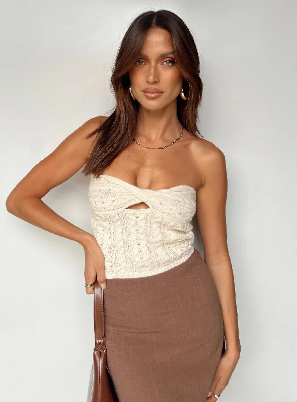 cut - out women tube top for a modern and stylish edgeChels Strapless Knit Top Cream