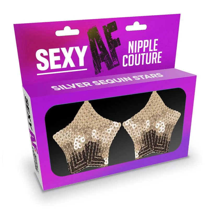 high cut women sexy lingerieSexy AF - Nipple Couture Silver Stars - Silver Sequin Reusable Nipple Pasties