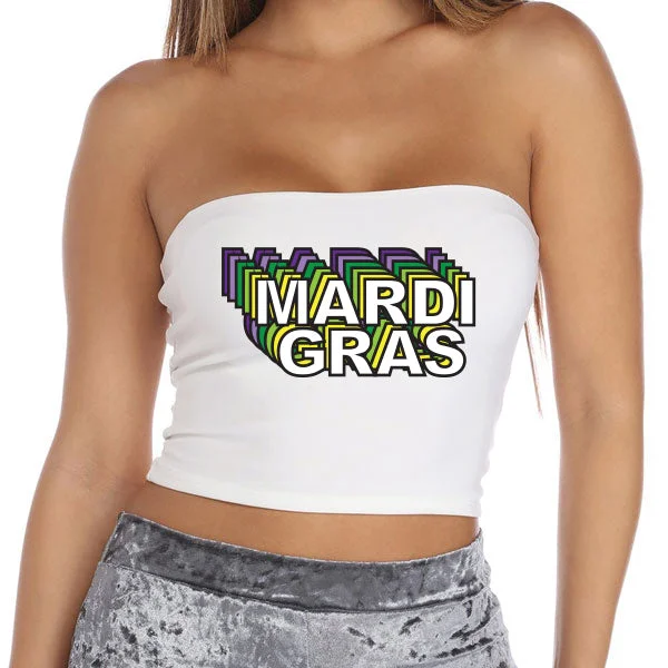 cold - shoulder women tube top for a fashionable and modern look3D Mardi Gras White Tube Top