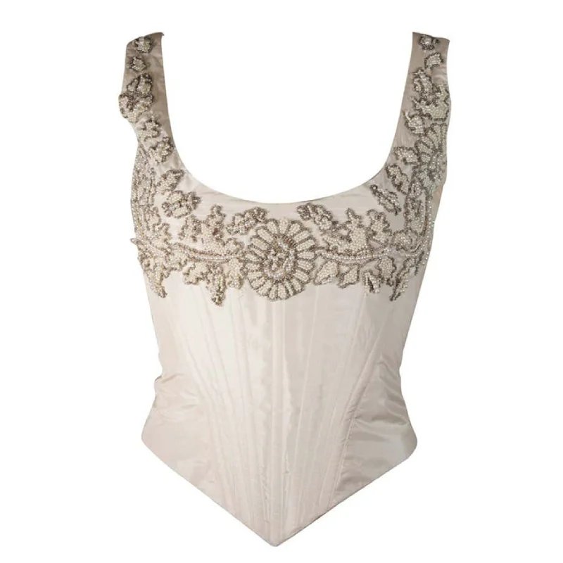 mesh women bustiers and corsetsEAVIS & BROWN London Beaded Cream Silk Corset Bustier Size M