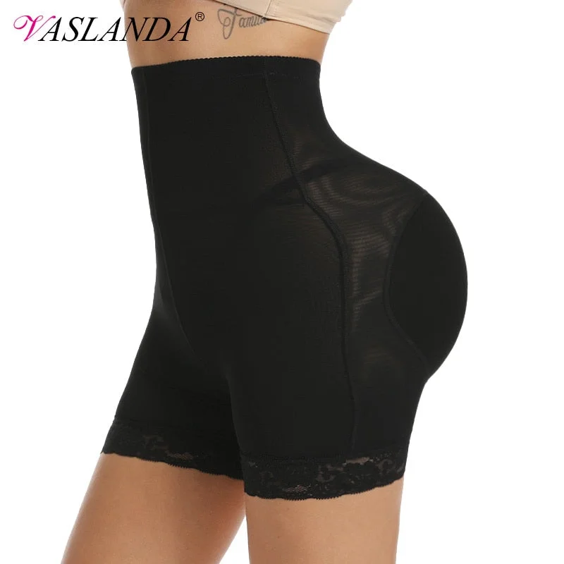 seamless women boyshort for everyday wearVASLANDA Padded Butt Lifter Body Shaper Tummy Control Panties High Waist Lace Boyshort ASS Pad Shorts Hip Enhancer Shapewear