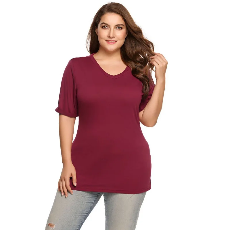 plus size women sexy dresses with empire waistsANALUKE Casual V-Neck Short Sleeve T-shirt