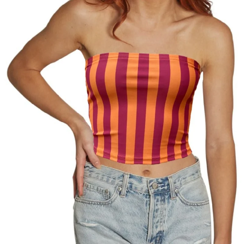 sheer women tube top for a see - through and alluring styleMaroon & Orange Striped Tube Top