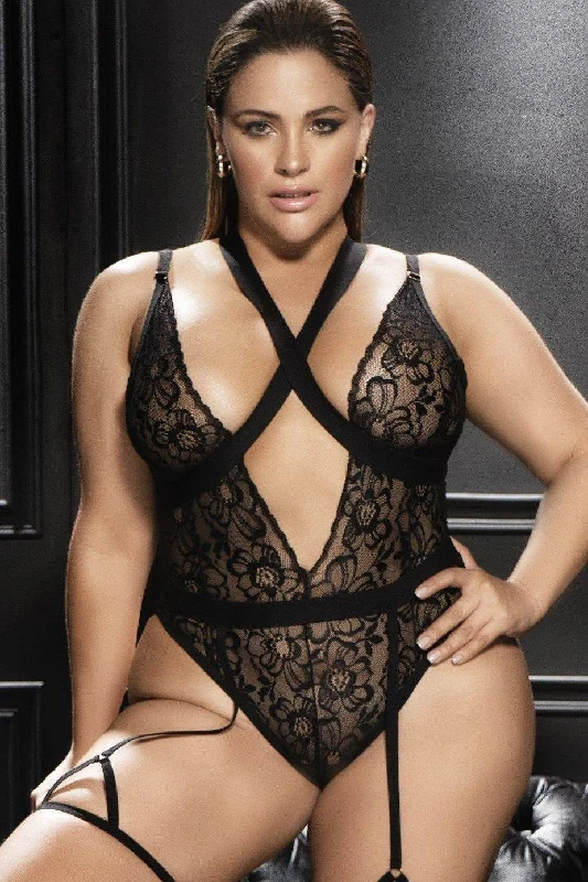 Sheer Bodysuits for a Seductive and Alluring OutfitPlus Size Floral Lace Crotchless Bodysuit