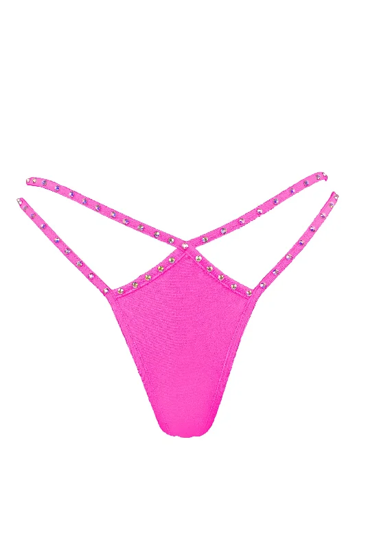 seamless convertible panties for women for different outfitsMini thong double straps Crystals panty / DOUBLE CRYSTALS NEON PINK