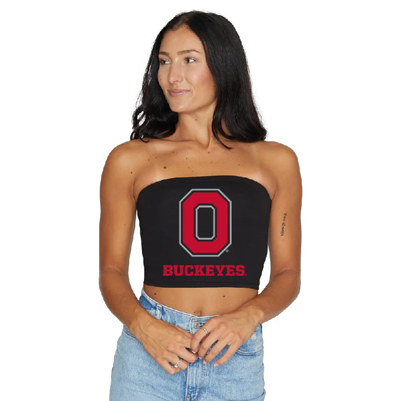 color - block women tube top for a bold and fashionable appearanceOhio State OSU Buckeyes Black Tube Top