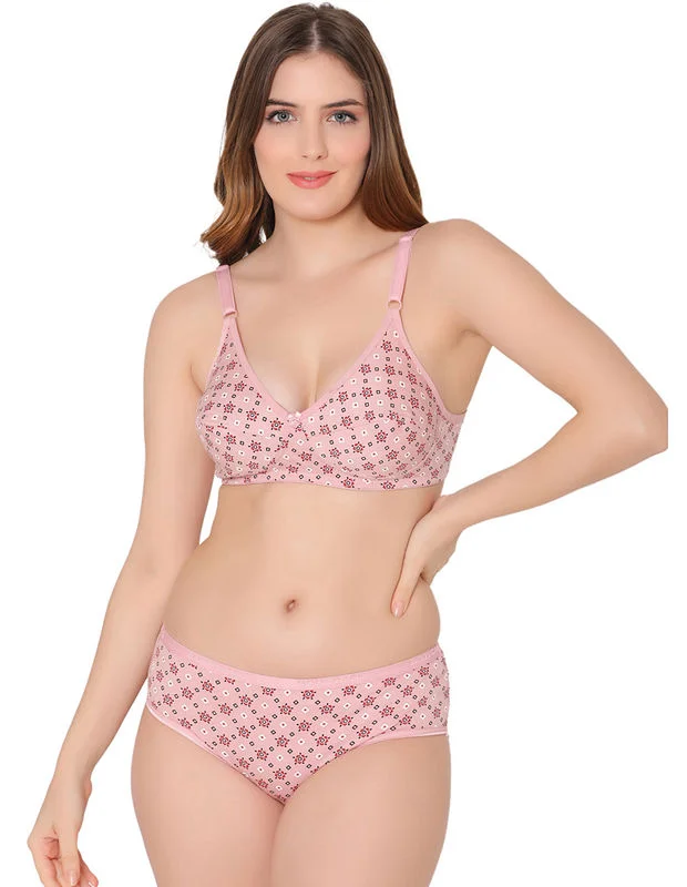 bikini panties for women with a sexy styleBodycare women combed cotton printed pink bra & panty set-6448PI