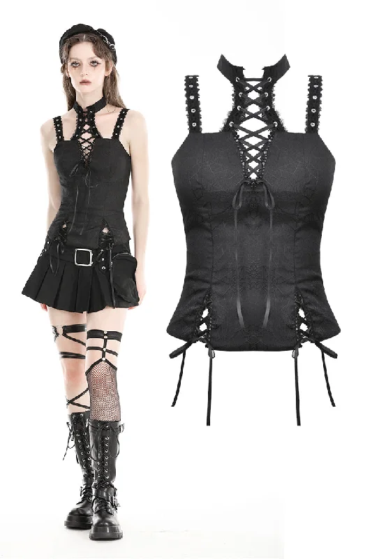 adjustable women bustiers and corsets fitPunk black spiderweb embossed lace-up top CW080