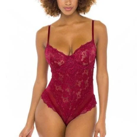 Compression Bodysuits for Post - Workout RecoveryOh La La Cheri Page Unlined Lace Teddy 51-11053 in Rhubarb