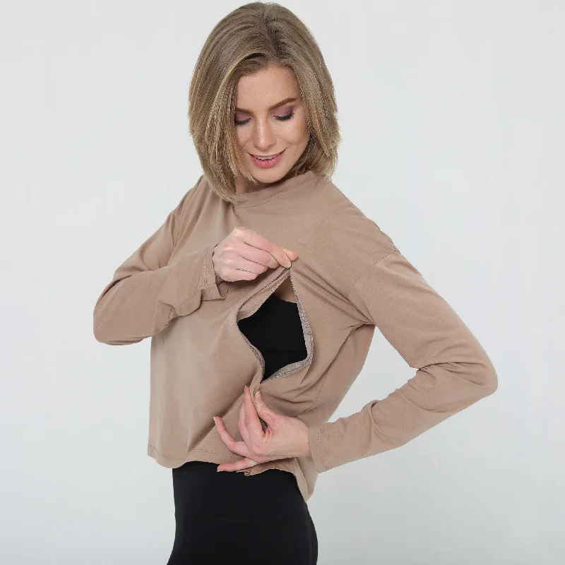 Abigail Long Sleeve Nursing Pullover (Taupe)