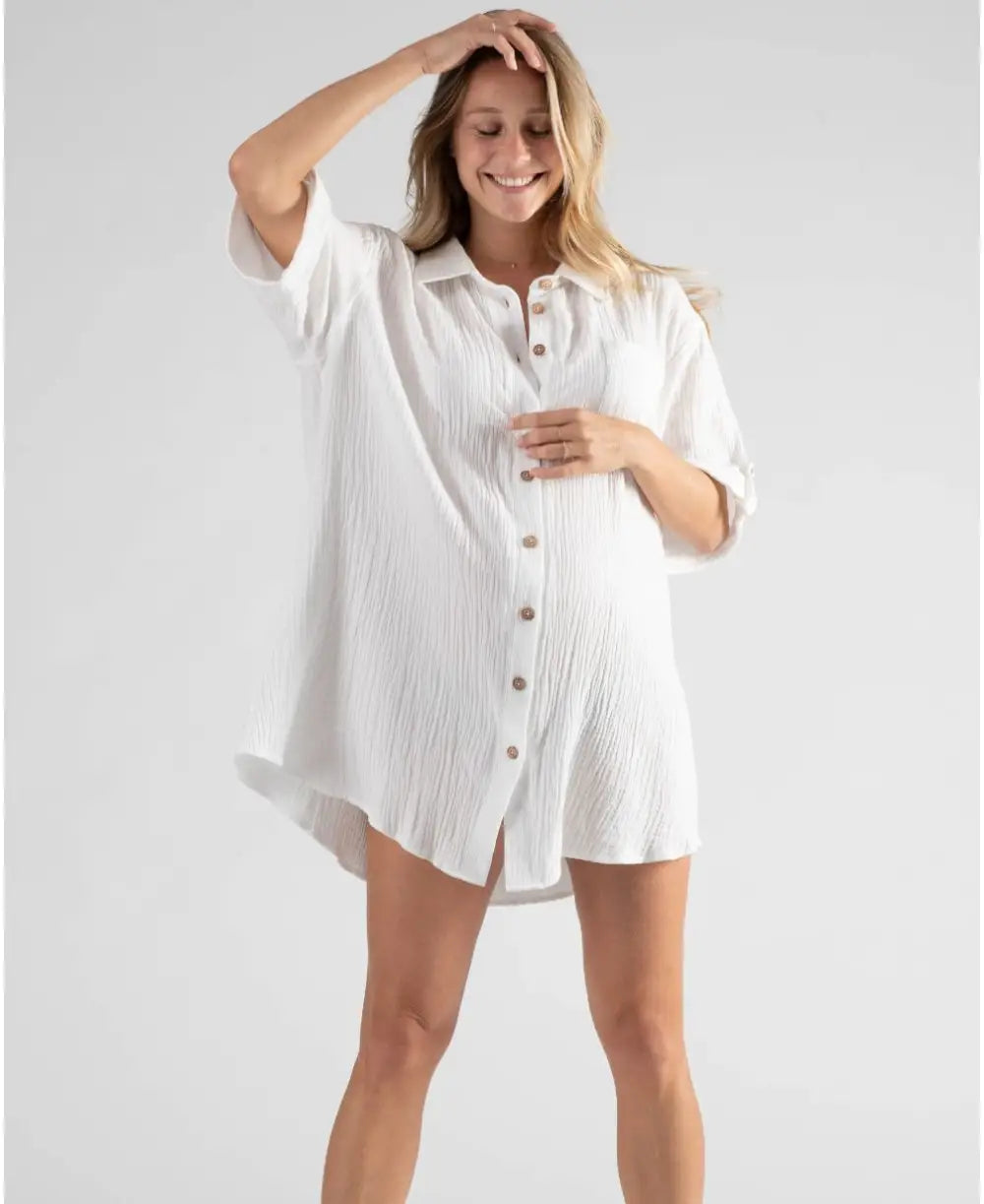 Bertille white maternity and nursing beach dress