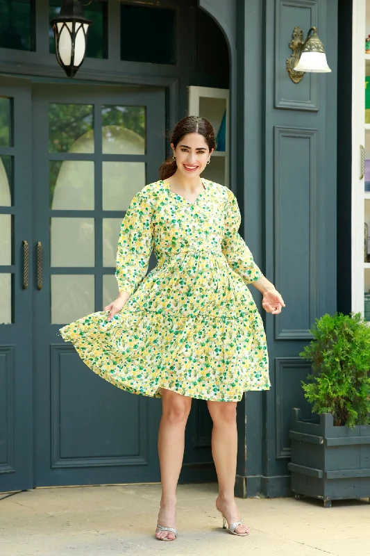 Green Blooming Garden Maternity & Nursing Dress