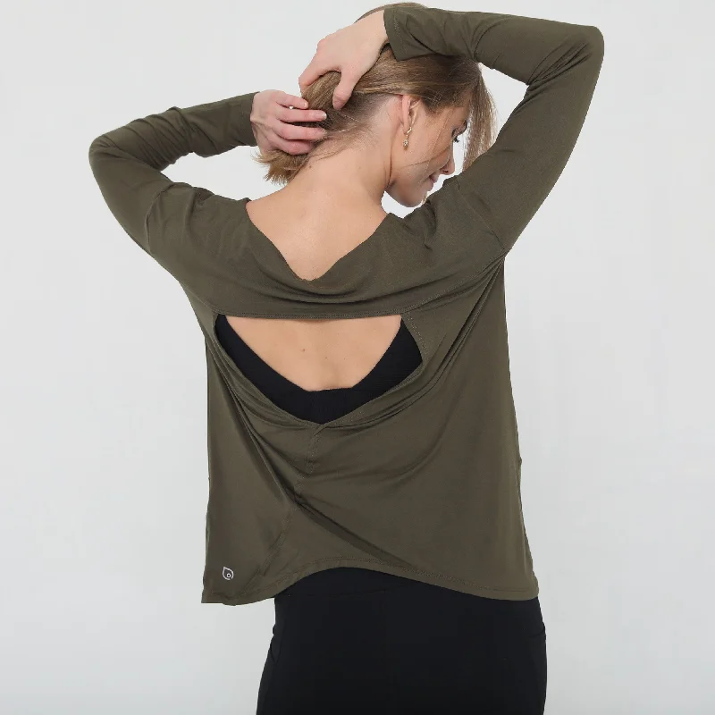 Hazel Open Back Long Sleeve Nursing Top (Cactus)