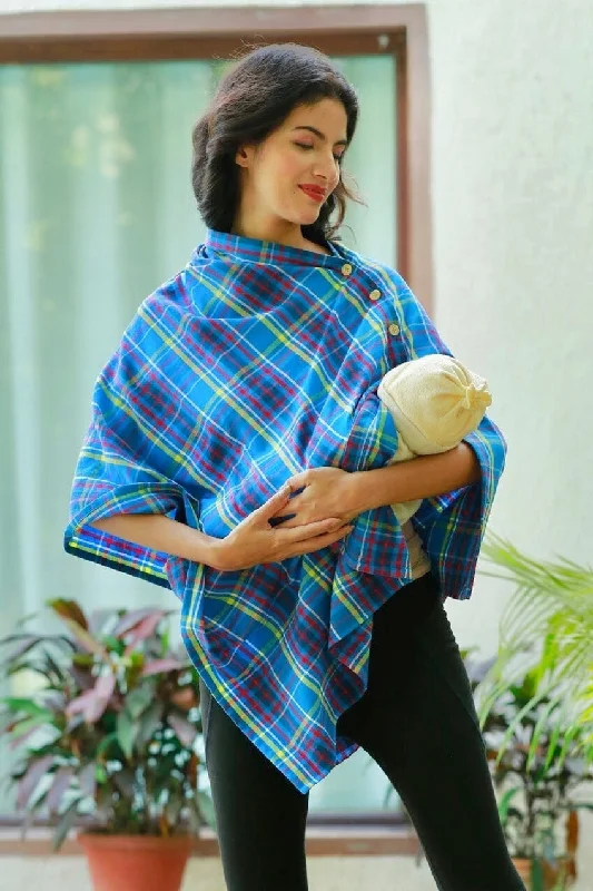 Lovesome Azure Blue Checks Versatile Nursing Stole