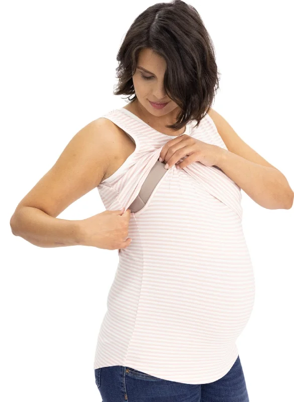 Maternity & Nursing Crossover Singlet  Top - Pink