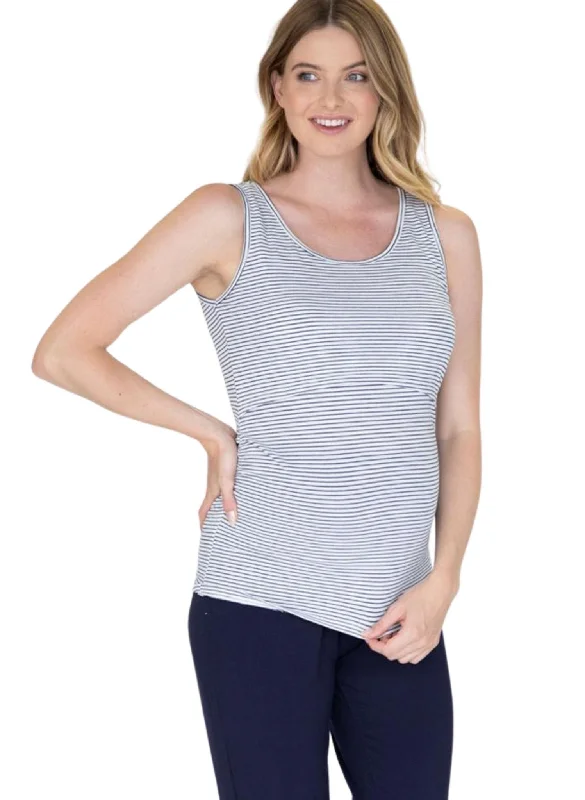 Nursing Sleeveless Pull Up Tank Top - Navy Stripes