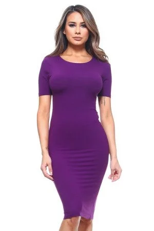 women sexy dresses with pleated skirtsShort Sleeve Crew Neck Midi Bodycon Dress