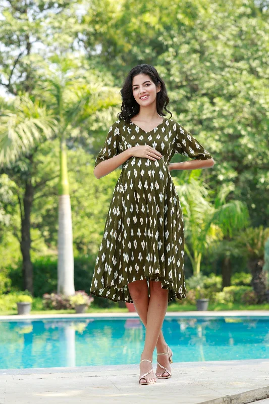 Winsome Seaweed Green Ikat Maternity & Nursing Dress