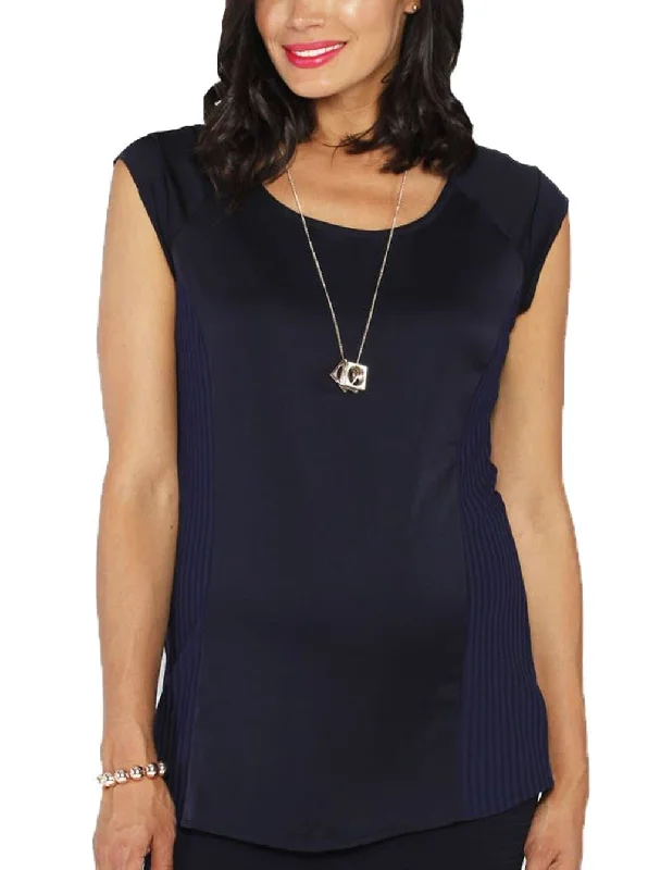 Maternity Stretchy Round Neck Top in Navy