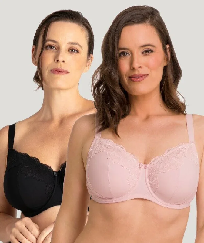 lace bras for a romantic lookAva & Audrey Jacqueline Full Cup Underwired Bra 2 Pack - Black/Blush